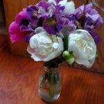 Stunning white peony and iris birthday bouquet
